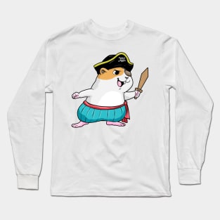 Hamster as Pirate with Sword and Pirate hat Long Sleeve T-Shirt